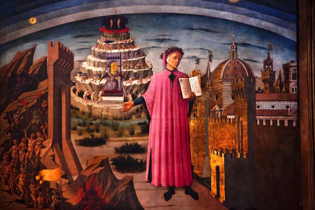 Dante en la divina commedia in Florence, Italie