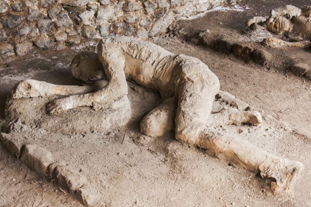 Mens bedekt onder het puin in Pompeii